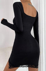 Mini Jurk met V-hals en Ribbelstructuur - Mini Dresses - Jurkjes.co