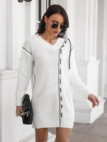 Mini Jurk met V-hals en Ribgebreide Stof - Mini Dresses - Jurkjes.co