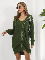 Mini Jurk met V-hals en Ribgebreide Stof - Mini Dresses - Jurkjes.co