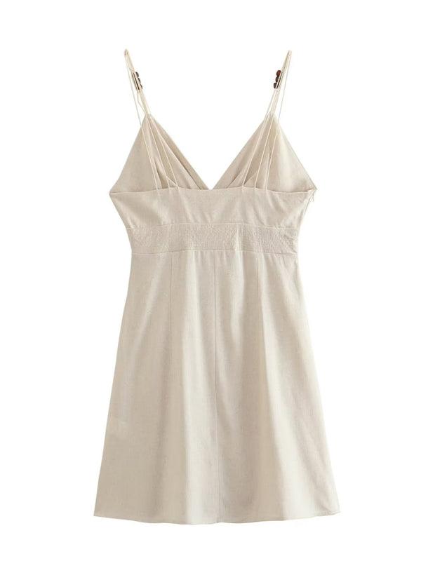 Mini Jurk met V-hals en Rimpel Taille - Mini Dresses - Jurkjes.co