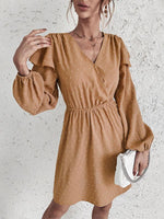 Mini Jurk met V-hals en Rimpelmouwen - Mini Dresses - Jurkjes.co