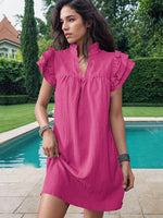 Mini Jurk met V-hals en Rimpelmouwen - Mini Dresses - Jurkjes.co