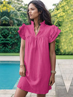 Mini Jurk met V-hals en Rimpelmouwen - Mini Dresses - Jurkjes.co