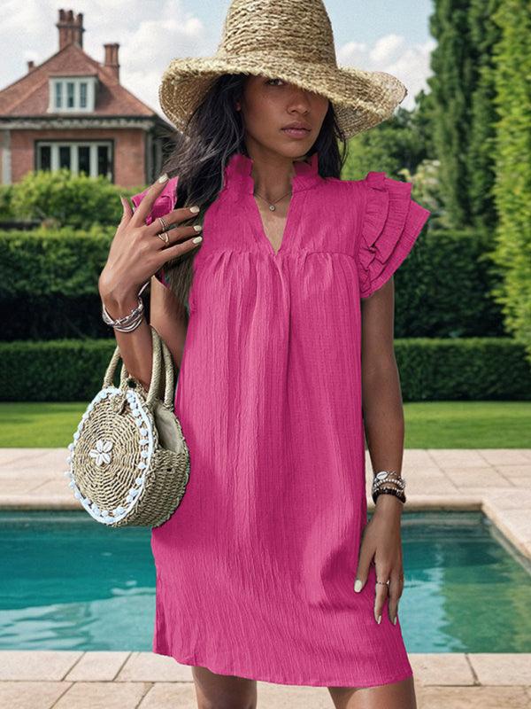 Mini Jurk met V-hals en Rimpelmouwen - Mini Dresses - Jurkjes.co