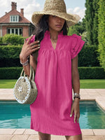 Mini Jurk met V-hals en Rimpelmouwen - Mini Dresses - Jurkjes.co