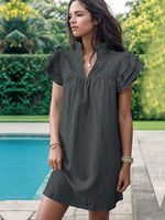 Mini Jurk met V-hals en Rimpelmouwen - Mini Dresses - Jurkjes.co