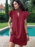 Mini Jurk met V-hals en Rimpelmouwen - Mini Dresses - Jurkjes.co