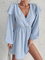 Mini Jurk met V-hals en Rimpelmouwen - Mini Dresses - Jurkjes.co