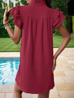 Mini Jurk met V-hals en Rimpelmouwen - Mini Dresses - Jurkjes.co