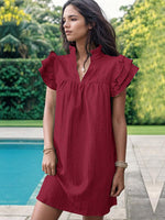 Mini Jurk met V-hals en Rimpelmouwen - Mini Dresses - Jurkjes.co