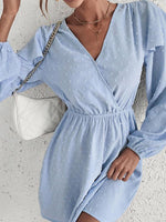 Mini Jurk met V-hals en Rimpelmouwen - Mini Dresses - Jurkjes.co