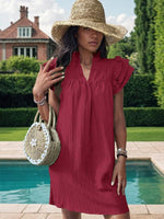 Mini Jurk met V-hals en Rimpelmouwen - Mini Dresses - Jurkjes.co