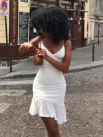 Mini Jurk met V-hals en Rimpelrand - Mini Dresses - Jurkjes.co