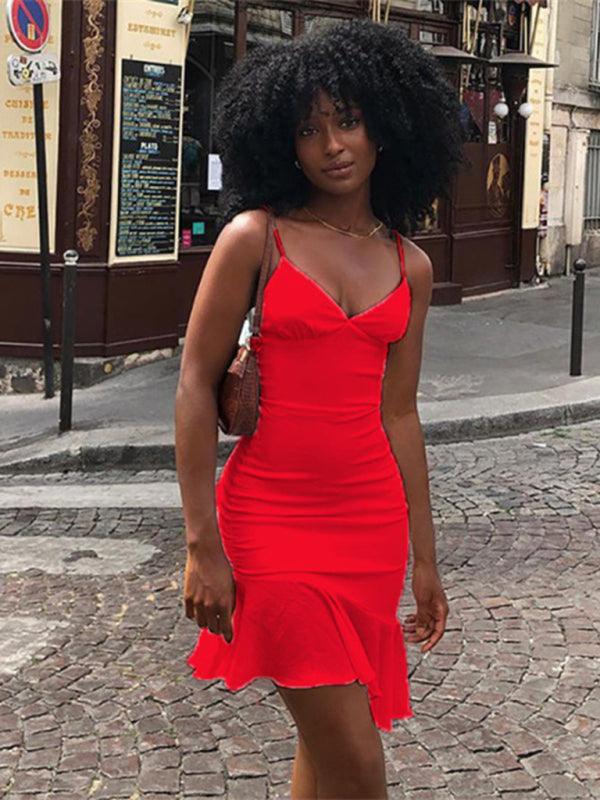 Mini Jurk met V-hals en Rimpelrand - Mini Dresses - Jurkjes.co