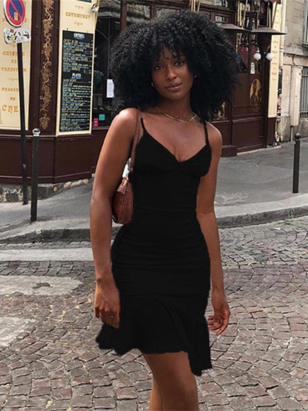 Mini Jurk met V-hals en Rimpelrand - Mini Dresses - Jurkjes.co