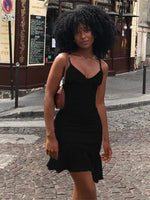 Mini Jurk met V-hals en Rimpelrand - Mini Dresses - Jurkjes.co