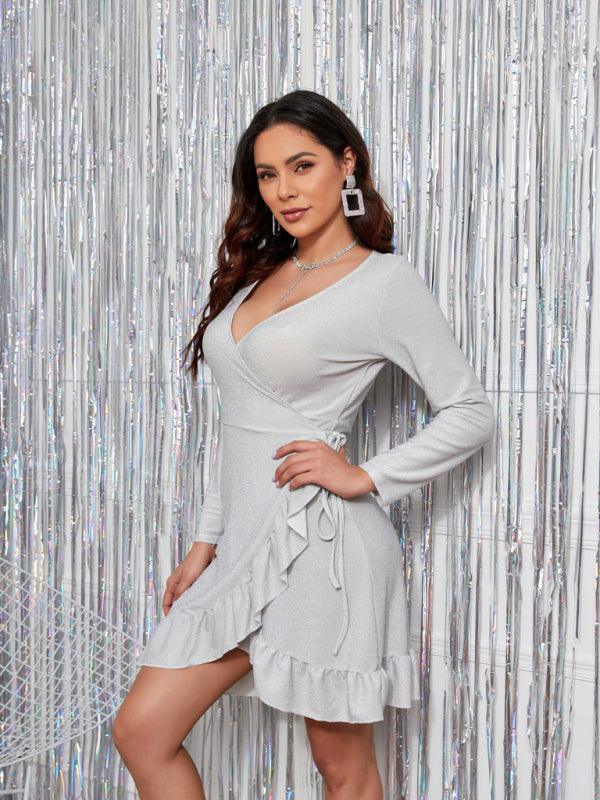 Mini Jurk met V-hals en Rimpelrand - Mini Dresses - Jurkjes.co