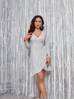 Mini Jurk met V-hals en Rimpelrand - Mini Dresses - Jurkjes.co