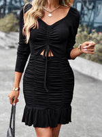 Mini Jurk met V-hals en Rimpelrok - Mini Dresses - Jurkjes.co