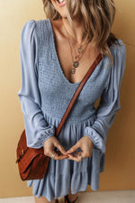 Mini Jurk met V-hals en Rimpelwerk - Mini Dresses - Jurkjes.co