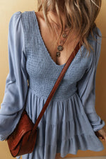 Mini Jurk met V-hals en Rimpelwerk - Mini Dresses - Jurkjes.co