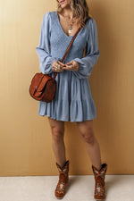 Mini Jurk met V-hals en Rimpelwerk - Mini Dresses - Jurkjes.co