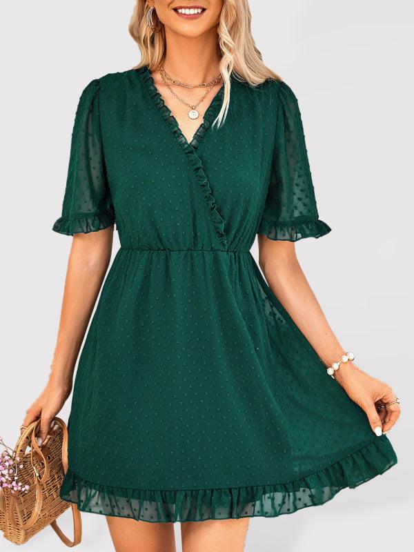 Mini Jurk met V-hals en Rimpelzoom - Group6 - Jurkjes.co