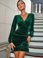 Mini Jurk met V-hals en Rimpelzoom - Mini Dresses - Jurkjes.co