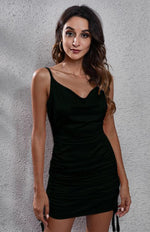 Mini Jurk met V-hals en Rouche Details - Midi Dresses - Jurkjes.co