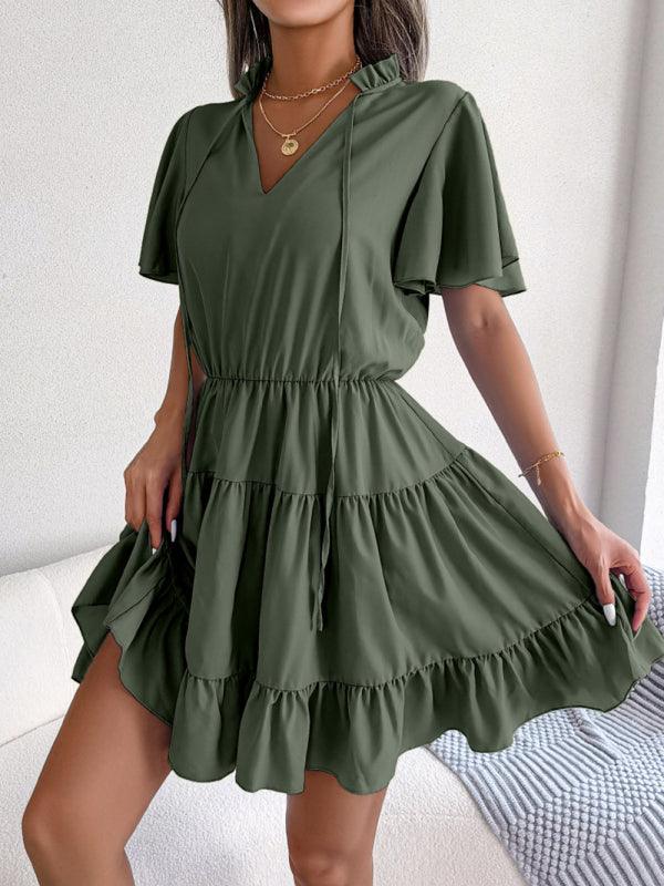 Mini Jurk met V-hals en Ruffle Details - Mini Dresses - Jurkjes.co