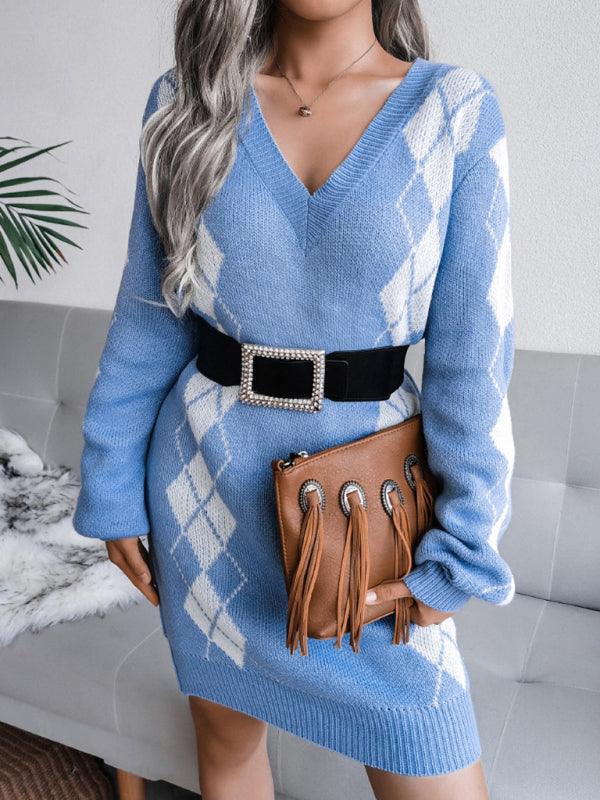 Mini Jurk met V-hals en Ruitpatroon - Group2 - Jurkjes.co