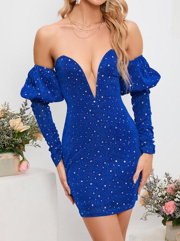 Mini Jurk met V-hals en Sterrenprint - Mini Dresses - Jurkjes.co