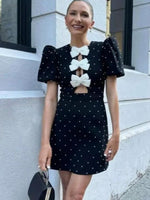 Mini Jurk met V-hals en Stippen - Mini Dresses - Jurkjes.co