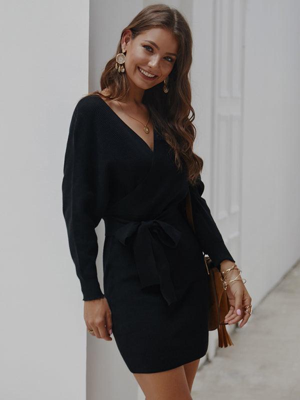 Mini Jurk met V-hals en Strikceintuur - Group9 - Jurkjes.co