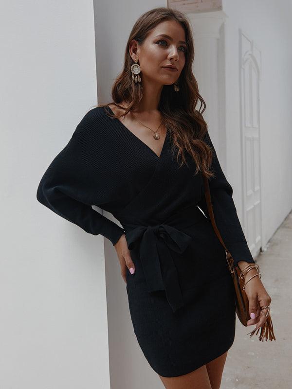 Mini Jurk met V-hals en Strikceintuur - Group9 - Jurkjes.co