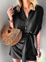 Mini Jurk met V-hals en Strikceintuur - Mini Dresses - Jurkjes.co