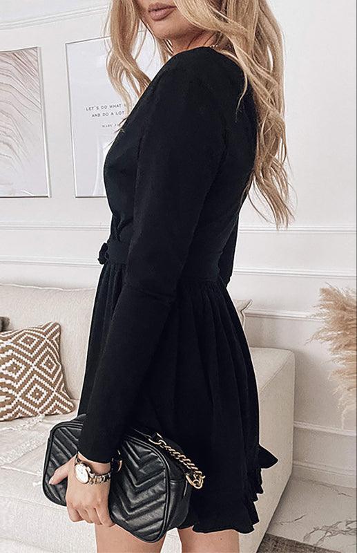 Mini Jurk met V-hals en Striksluiting - Mini Dresses - Jurkjes.co