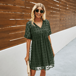 Mini-jurk met V-hals en Textuur - Women Summer Dress - Jurkjes.co