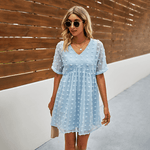 Mini-jurk met V-hals en Textuur - Women Summer Dress - Jurkjes.co