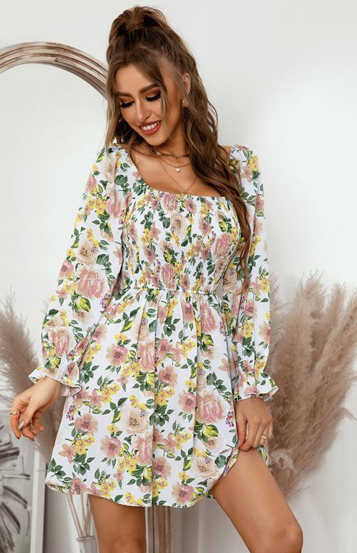 Mini Jurk met Vierkante Hals en Bloemenprint - Mini Dresses - Jurkjes.co