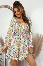 Mini Jurk met Vierkante Hals en Bloemenprint - Mini Dresses - Jurkjes.co