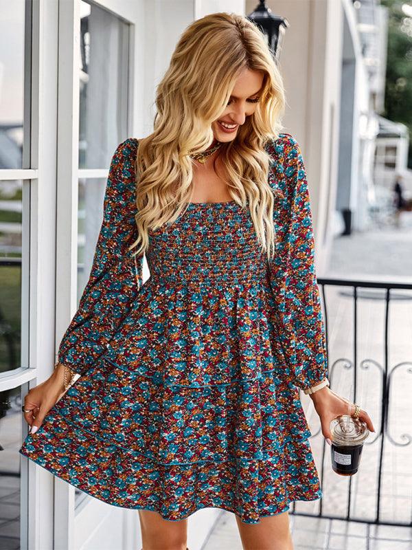 Mini Jurk met Vierkante Hals en Bloemenprint - Mini Dresses - Jurkjes.co