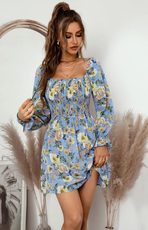 Mini Jurk met Vierkante Hals en Bloemenprint - Mini Dresses - Jurkjes.co