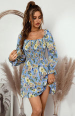 Mini Jurk met Vierkante Hals en Bloemenprint - Mini Dresses - Jurkjes.co