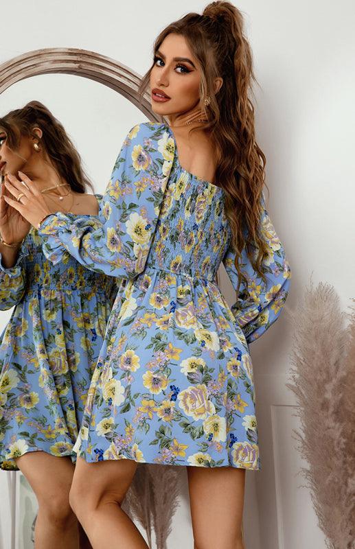 Mini Jurk met Vierkante Hals en Bloemenprint - Mini Dresses - Jurkjes.co