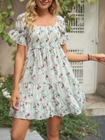 Mini Jurk met Vierkante Hals en Bloemenprint - Mini Dresses - Jurkjes.co