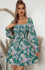 Mini Jurk met Vierkante Hals en Bloemenprint - Mini Dresses - Jurkjes.co