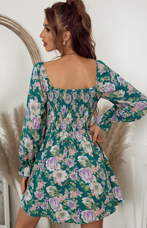 Mini Jurk met Vierkante Hals en Bloemenprint - Mini Dresses - Jurkjes.co