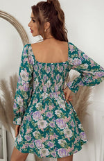 Mini Jurk met Vierkante Hals en Bloemenprint - Mini Dresses - Jurkjes.co