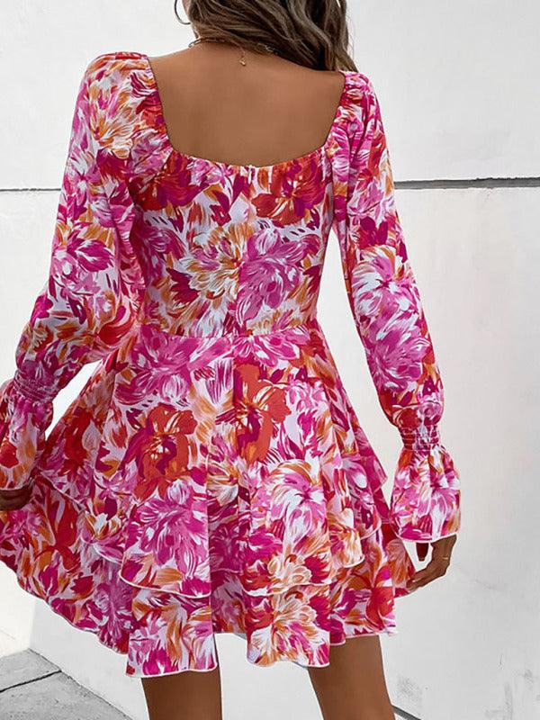 Mini Jurk met Vierkante Hals en Bloemenprint - Mini Dresses - Jurkjes.co